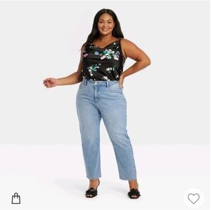 Medium wash high rise straight leg jeans